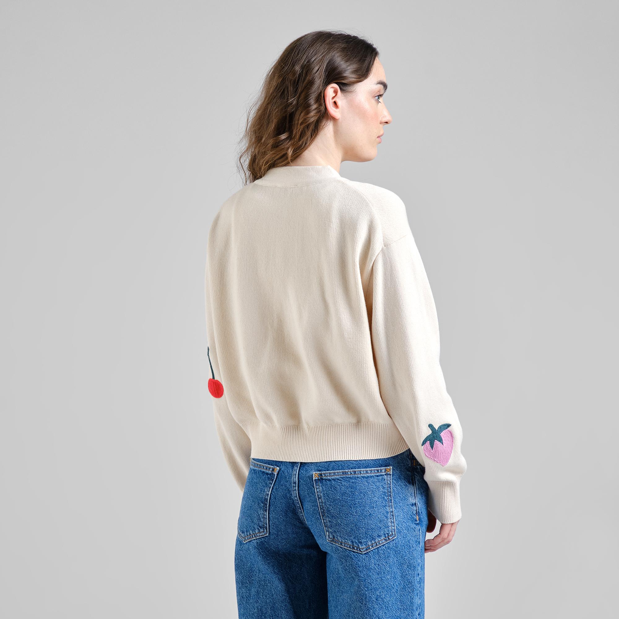 Dedicated Kanan Berries Cardigan  Strickjacke Bio Baumwolle weiß creme